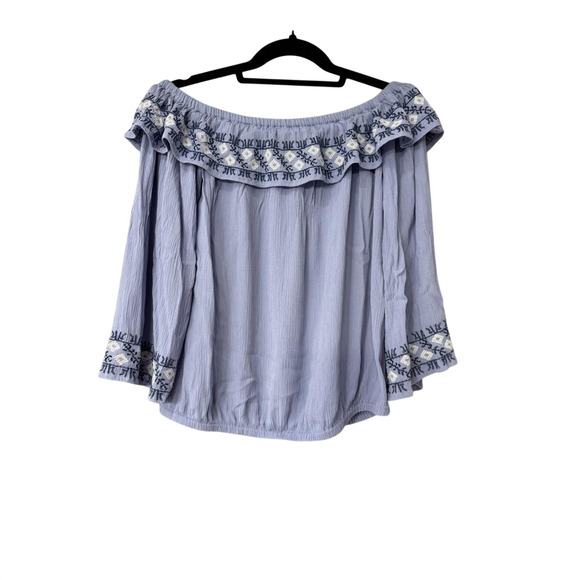 Altar'd State Tops - Altar'd State Womens Blue Embroidered Off The Shoulder Boho Blouse Small